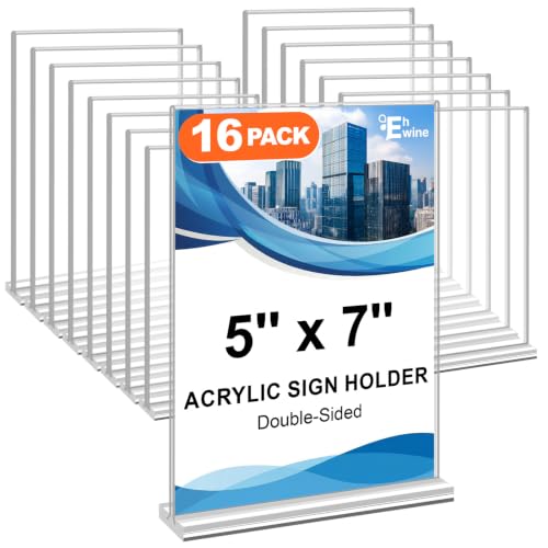 EHWINE 16 Pack Acrylic Sign Holders 5x7 Double-Sided Tabletop Display Stands for Menus Flyers & Signs, Clear Acrylic Picture Frame for Office Business Store & Events - size: 16 Pack 5x7 Inch