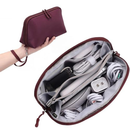 FYY Travel Cable Organizer - 8 Compartments, Lightweight, Water Repellent - color: Wine Red, size: (L) 9.6"× 5.5"× 3.7"