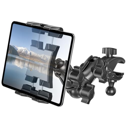 OHLPRO Tablet Holder for Mic Stand, 360° Adjustable Dual Arm Tablet & Phone Mount with Clamp, for Treadmill Handlebar, Peloton Bike, Stroller, Wheelchair, Fits 4.7–14.6" Devices - size: 4.7–14.6"