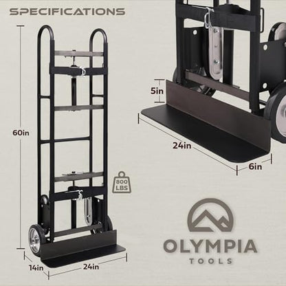 Olympia Tools 800LB Auto-Recoil Appliance Hand Truck - Moving Hand Truck with Easy-to-use Belt Tightener for Transport Large/Bulky Appliances Refrigerator Dolly - Heavy-Duty Furniture Dolly Trolley - size: 800 LB Auto-Recoil Appliance Hand Truck