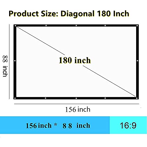 180 Inch Foldable Anti Crease HD Outdoor Portable Projector Screen | With Hooks and Ropes,16:9 Large Indoor Outdoor Projection Movie Screen For Home Theater/Education/Office/School/Camping/Party