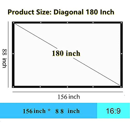 180 Inch Foldable Anti Crease HD Outdoor Portable Projector Screen | With Hooks and Ropes,16:9 Large Indoor Outdoor Projection Movie Screen For Home Theater/Education/Office/School/Camping/Party