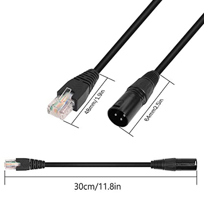 GINTOOYUN 3 Pin XLR to RJ45 Adapter - DMX XLR Male to RJ45 Male Connector Extension Cable (30CM/11.8in) for Amplifiers, Mixers, KTV Equipment, Lighting and Sound