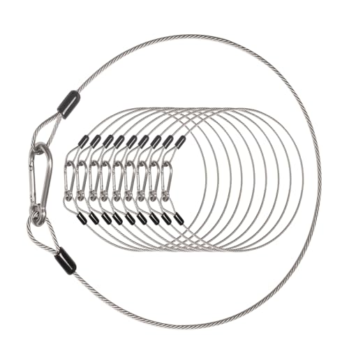 10 Pack Stage Light Safety Cables for Stage DJ Party Lights Thickened 1/8 Diameter Stainless Steel Security Cable Wire Ropes with Loops and Snap Hook, Max Load 150LB - size: 10pcs x 2 Feet
