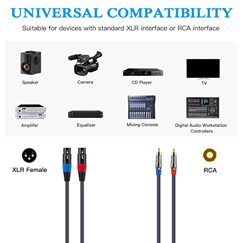 Jolgoo XLR to RCA Cable - Dual Female to Dual Male, 3.3 Feet, HiFi Audio, OFC Wire, for Amplifier, Mixer, Microphone - size: 3.3 Feet, style: Dual XLR Female to Dual RCA Male