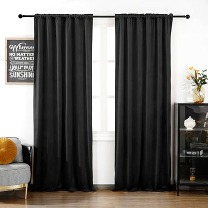 Black Velvet Curtains, Suitable for Bedroom Windows, Ultra Soft Curtains, Living Room Blackout Rod Pocket Curtains, Width 52 Inche x Length 84 Inches, 2-Panel Set (Black, 52" W x 84" L (Pack of 2)) - color: Black, size: 52"W x 84"L (Pack of 2)
