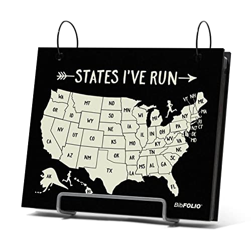 Gone For a Run BibFOLIO Race Bib Album - States I've Run - 9.5x8 | Wood Cover, Twist Cable Rings, Race Bib Holder, Holds Up to 100 Bibs, Includes 12 Vinyl Sleeves, Marathon Runner Gift - color: States I've Run