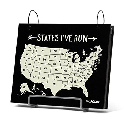 Gone For a Run BibFOLIO Race Bib Album - States I've Run - 9.5x8 | Wood Cover, Twist Cable Rings, Race Bib Holder, Holds Up to 100 Bibs, Includes 12 Vinyl Sleeves, Marathon Runner Gift - color: States I've Run