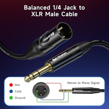 Cable Matters 6.35mm 1/4 Inch TRS to XLR Cable, Male to Male, 6ft | XLR to TRS Cable, M-M, Black, Not for Microphone Use - size: 6 ft