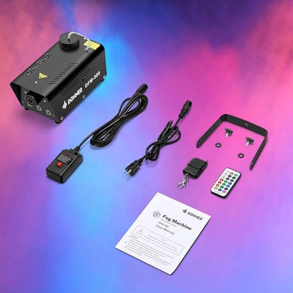 Donner Fog Machine with 13 Colors, 500W 2000CFM Party Smoke Machine with RGB LED Light, Indicate Light with 2 Wireless Remote Controls, Manual Spray Fog, for Halloween Festival Wedding Indoor Use