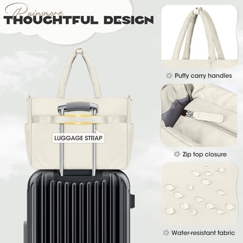RAINSMORE Laptop Tote Bag for Women Puffer Work Bag Quilted Travel Bags - color: Beige