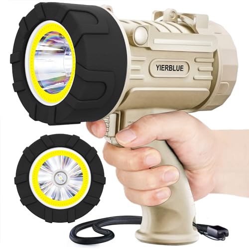 YIERBLUE Rechargeable Spotlight Floodlight Combo 2200,000 High Lumen LED, IP67 Waterproof Spot Light COB Flood Light, Impact Resistant Handheld Spotlight with Foldable Stand and Detachable Red Lens - color: Pearl Ultra