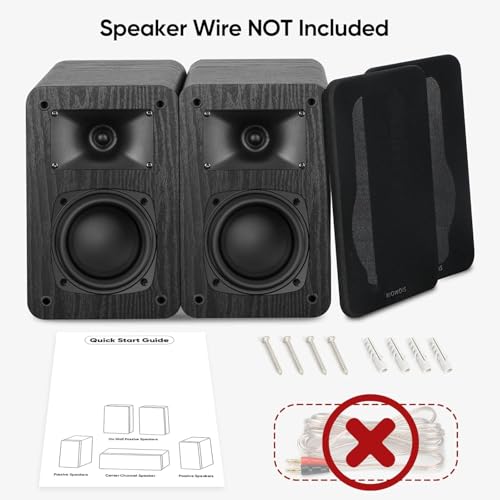 Saiyin 2-Way Passive Bookshelf Speakers 60Hz Bass | 3.5" Woofer & Silk Tweeter,4 Ω,For Home/Office/Theater,Pair (Needs Amplifier or Receiver to Operate) - style: Without speaker wire