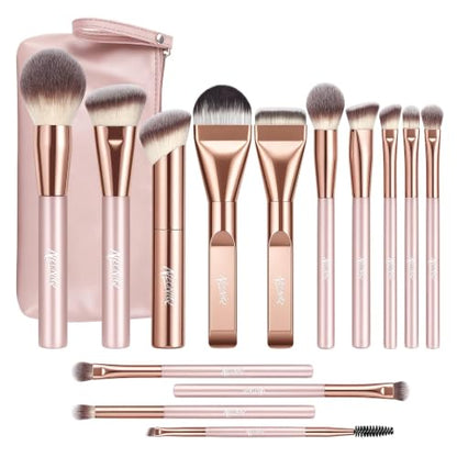 14 PCS Professional Makeup Brushes Set with Travel Cosmetic Bag(Pink) | Luxe Soft Synthetic Face & Eye Makeup Brush Kit for Foundation, Powder, Blush, Concealer, Eyeshadow, Contour, Eyebrow - color: 14PCS-0-Pink