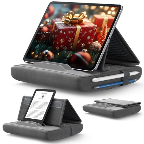 JSAUX Tablet Pillow Stand, Tablet Stand Holder Dock for Lap, Bed and Desk Compatible with iPad Pro 11 10.5 9.7 10.2 Air Mini, Kindle, Tablets, Phones, E-Reader, Books and More 4-10.9'' Devices Grey | Multi-Angle Viewing, Foldable, Pencil Holder, For Kindl