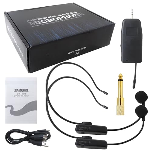 JURENGUDF Dual Wireless Headset Microphone System - 2.4G Auto Pairing, 160ft Range Compatible with PA System & Speaker