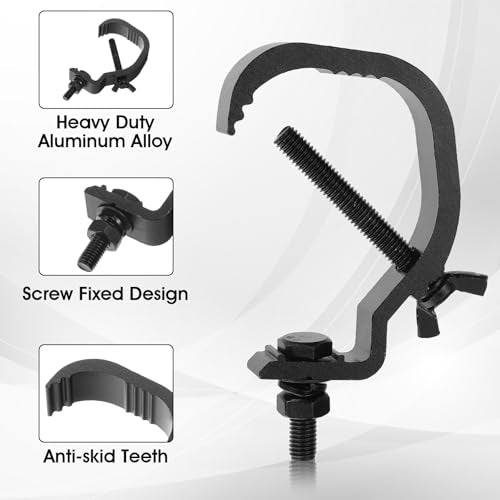 10 Pack Aluminum Alloy Stage Light Clamp Hooks Heavy Duty Truss C Clamps with Anti-Skid Teeth Design for DJ Lighting, Par Lights, Spot Lights Fits 1.18-2 Inch OD Tube/Pipe, Max Load 55LB