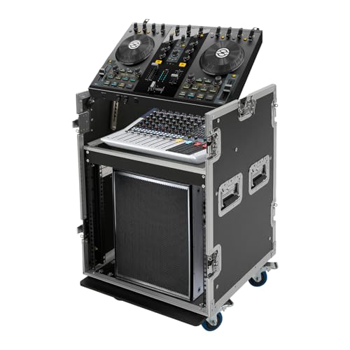 10U PA DJ Pro Audio Rack Road Case w/Slant Mixer Top, Heavy Duty Mobile Studio Equipment Cabinet, Network and Stereo Rack DJ Mixer Rack for Mixers & Live Sound - size: 10U / Side Tables