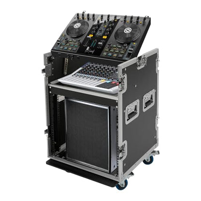 10U PA DJ Pro Audio Rack Road Case w/Slant Mixer Top, Heavy Duty Mobile Studio Equipment Cabinet, Network and Stereo Rack DJ Mixer Rack for Mixers & Live Sound - size: 10U / Side Tables