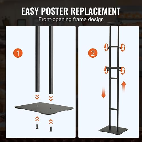 VEVOR Poster Stand, Adjustable Height Up to 75", Double-Sided Heavy Duty Pedestal Sign Holder, Floor Standing Sign Holder Banner Stand with Shock-absorbing Base for Display, for Board and Foam, Black | Double-Sided Floor Standing Sign Holder Banner Stand