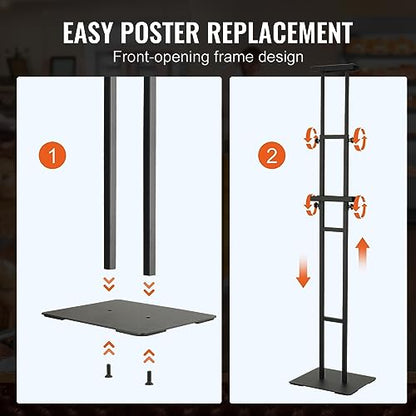 VEVOR Poster Stand, Adjustable Height Up to 75", Double-Sided Heavy Duty Pedestal Sign Holder, Floor Standing Sign Holder Banner Stand with Shock-absorbing Base for Display, for Board and Foam, Black | Double-Sided Floor Standing Sign Holder Banner Stand