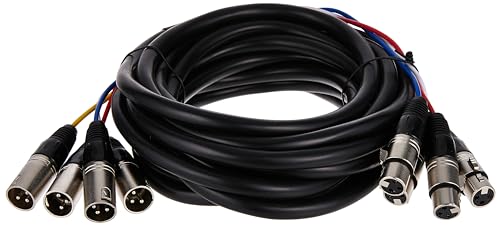 Monoprice 4-Channel XLR Male to XLR Female Snake Cable - 20 Feet - Black/Silver, Metal Connector Housings, Plastic and Rubber Cable Boots - size: 20 Feet