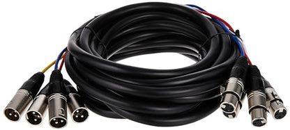 Monoprice 4-Channel XLR Male to XLR Female Snake Cable - 20 Feet - Black/Silver, Metal Connector Housings, Plastic and Rubber Cable Boots - size: 20 Feet