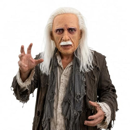 Realistic Old Man Full Face Latex Mask with White Hair Beard, Wrinkled Elderly Face Costume for Adults