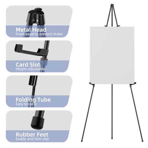 Easel Stand for Sign, 63" Portable Metal Floor Easel for Display with Carry Bag, Lightweight Foldable Tripod Easel Stand for Wedding Sign Poster Art Painting, Adjustable Height, Holds 5 lbs, Black (1)