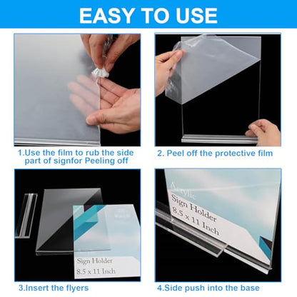EHWINE 6 Pack Acrylic Sign Holders - 8.5 x 11, Double-Sided Stand Up Table Top Sign Holders, Clear Acrylic Picture Frame Menu Flyer Paper Display Stand for Office Business Store Wedding Party - size: 6 Pack 8.5x11 Inch