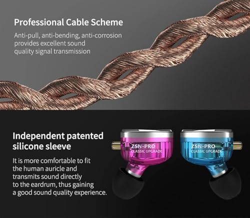 KZ ZSN Pro Dual Drivers 1BA 1DD in Ear Earphones HiFi Power Bass Earbuds Headphones High Clarity Sound Wired Earphones with Detachable Cable for Audiophile Musician - color: ZSN Pro-blue, size: No Mic