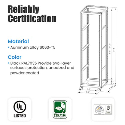 Server Rack Open Frame Rack 4 Post 19 inch Adjustable Server/Audio Rack Cold Rolled Steel (15U-24 Depth, Black-15U) - size: 15U-24"Depth