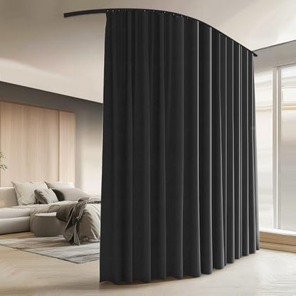 Room Divider Curtains with Ceiling Curtain Track Set Window Curtain for Bedroom,Living Room Total Blackout Thermal Insulated Privacy Ceiling Track Curtain W 15 × H 8 FT Black drape&Black track - color: Black, size: 180"W x 96"L (Pack of 1)