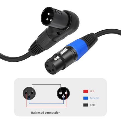 Right Angle XLR Cable 6FT, 2Pack, Black, Straight Female to 90 Degree Male Microphone Cable Cord, 3Pin XLR Adapter for Sound Devices Mixer Recorder - size: 6FT, style: R/A Male to ST FM