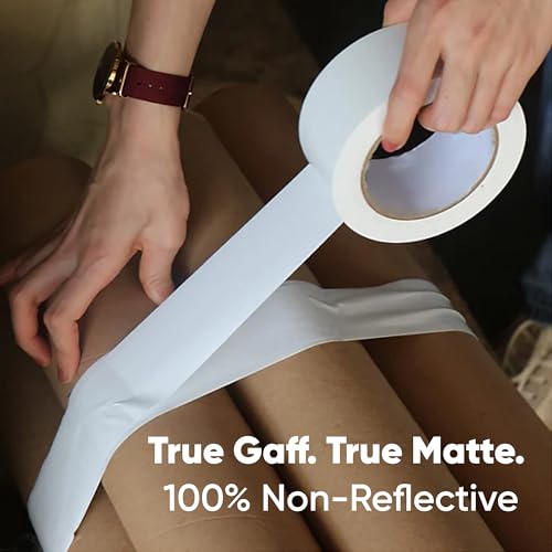 Professional White Gaffers Tape (2 inch x 55 Yards), Heavy Duty, No Residue, Matte Non-Reflective, Residue-Free, Multipurpose, Heavy Duty Gaffer, Water-Resistant, Strong Fabric Floor Tape