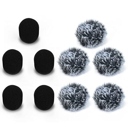 Cubilux Furry Windscreen & Foam Cover Set for Lavalier Lapel Microphone, Muff Windshield Windjammer Deadcat， Wind Muff & Dead Cat Set for Mini Clip-On Lav MIC, 5-Pack of Each - color: Foam & Furry Cover, 5-Pack of Each