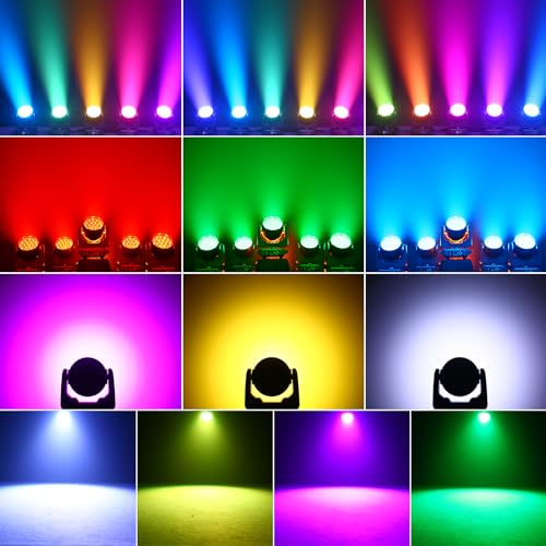 Moving Head Lights 19x15W RGBW 4-in-1 LED Stage Light with Zoom Beam Wash Effect by Sound Activated Auto DMX Control for Wedding DJ Disco Parties Nightclub Show Bar (4 Packs)
