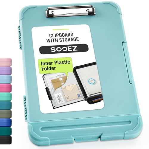 Sooez Reinforced Clipboard with Storage, Inner Plastic Folder Attached, Heavy Duty Clip Boards 8.5x11 with Pen Holder, High Capacity Nursing Clipboards for Teacher Office Home, Letter / A4 Size - color: Haze Blue