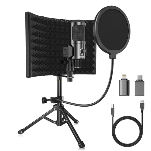 Studio Recording Microphone Isolation Shield with Pop Filter and Metal Tripod Stand USB Condenser Mic to PC Laptop Smartphone, Mic for Recording Singing Podcasting - size: Three-sided panel Isolation shield with mic