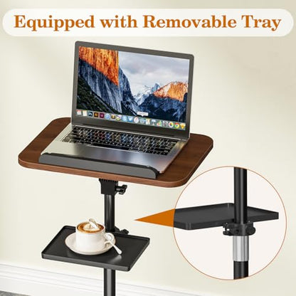 Snughome Floor Book Stand with Removable Tray, Wood Standing Book Stand for Reading, Height Adjustment 21"-51", Music Stand Cookbook Stand Textbook Stand Laptop Stand Book Holder for Display - color: Walnut Brown
