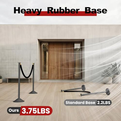 RoadHero Stanchions Post with Black Velvet Ropes, Weighted Base, 34", 2 PCS - color: Black