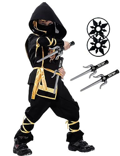 Kids Ninja Costume - Dragon Ninja Set for Halloween Boys Girls Cosplay | Ninja Kids Costume, Ninja Outfit Set for Kids, Plastic Toy Accessories, Theme Party Costumes, Theater plays, Role-playing - size: Large (6 - 7 yrs)