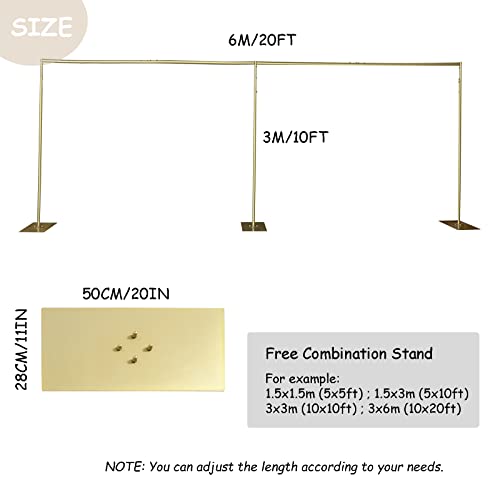 Professional Backdrop Stand Pipe Kit,10'x 20' Heavy Duty Adjustable Height Background Support System Curtain Frame Telescopic with Steel Base for Wedding Party Photography Show Display,Gold - size: 10FT x 20FT,Gold