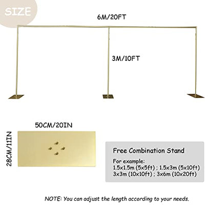Professional Backdrop Stand Pipe Kit,10'x 20' Heavy Duty Adjustable Height Background Support System Curtain Frame Telescopic with Steel Base for Wedding Party Photography Show Display,Gold - size: 10FT x 20FT,Gold