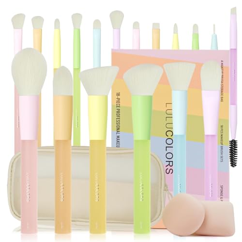 LULUCOLORS 18Pcs Candy‑Colored and Soft Touch Makeup Brush Set