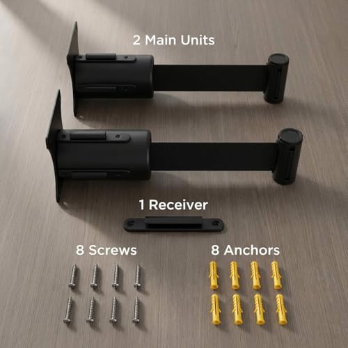 QWORK Wall Mounted Retractable Belt Barrier, 2 Pack Crowd Control Wall Barrier with 10' Belt for Retail Stores, Airports, Banks, School - size: 10' - 2 pack