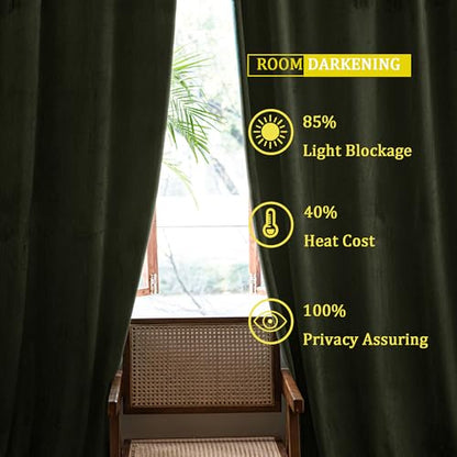 YOFUN 84 inches 2 Panels, Sage Green Blackout Luxury Velvet Curtains Thermal Insulated Heat Block Soundproof Window Panels Soft Drapes for Bedroom Living Room, Rod Pocket & Back Tab, W52 x L84 - color: Sage Green, size: 52"W x 84"L (Pack of 2)