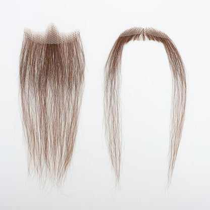 Hand-Tied Human Hair Fake Beard and Mustache for Costumes and Theater | Hand-knotted human hair on lightweight lace creates natural-looking facial hair for costumes, cosplay, theater and film - color: Style 5--brown