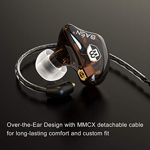BASN Bsinger BC100 in Ear Monitor Headphone with Dual Drivers, Clear Brown | Noise Isolation Dynamic Drivers IEM Earphone with Detachable MMCX Cable for Singer Musician Drummer,Secure Fit Gaming Earbud - color: Brown