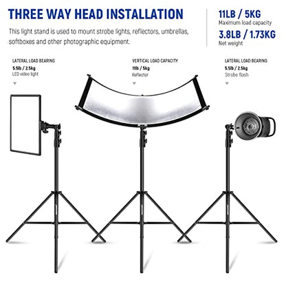 NEEWER 8.5ft/2.6m Air Cushioned Light Stand, Heavy Duty All Metal Tripod Stand with 1/4" to 3/8" Reversible Spigot, 3 Way Mounting Interface & Metal Locking Knobs, Max Load 5.5lb/2.5kg, ST-260AC | Metal Stand, 1/4" to 3/8" Reversible Spigot, 3 Way Mountin